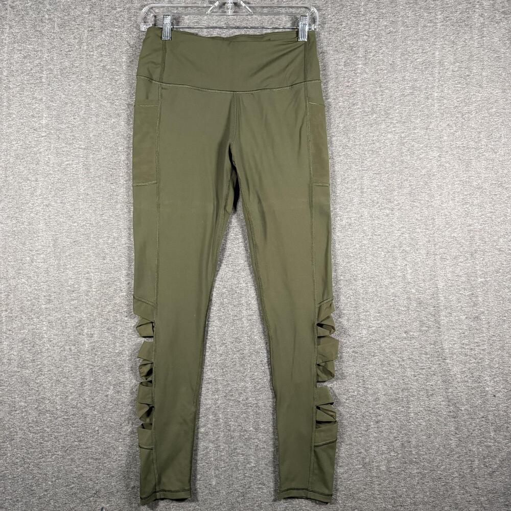 Victoria's Secret Knockout Leggings Womens M Green Ankle Cutout Pockets Y2K